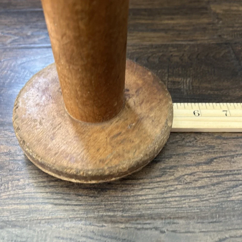 3-Vtg Wood Spool Candle Sticks Metal Accents Rustic Primitive Farmhouse Salvaged